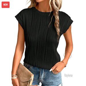 Short Sleeve Crewneck Knit Top Loose Fit Casual T-Shirt